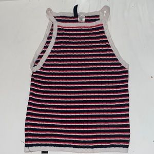 H&M DIVIDED striped black, red, and white shirt.